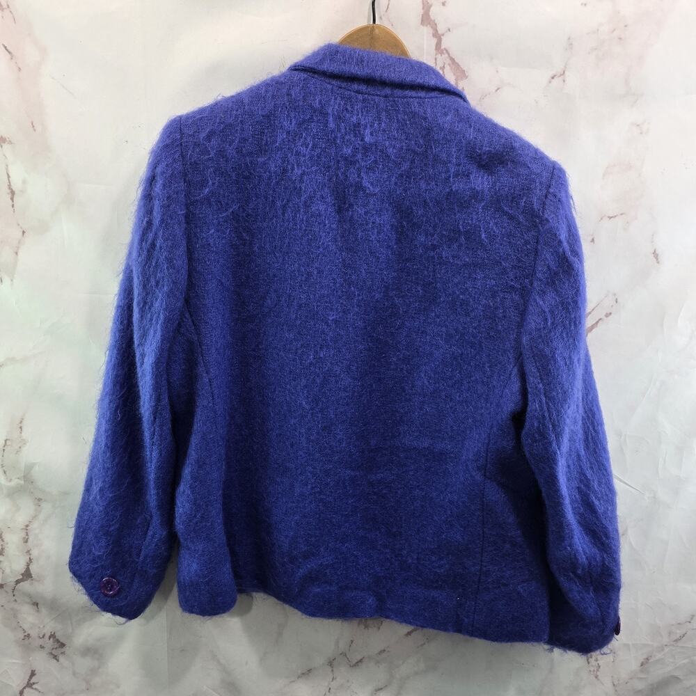 Vintage Blazer Womens Large 12 Mohair Periwinkle Wool Fuzzy 2 Button Eyelash - Picture 6 of 13